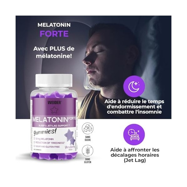 Weider Pack Duo Melatonin Forte Gummies 2x60 gommes Goût Fruits des Bois, 1,9 mg mélatonine/gomme, Aide contre les troubles M...