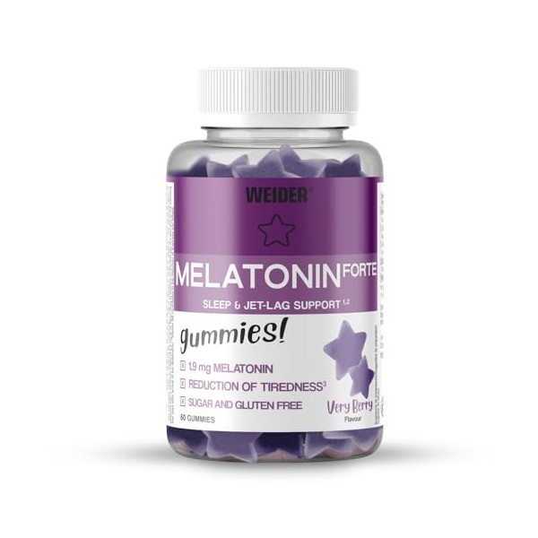 Weider Pack Duo Melatonin Forte Gummies 2x60 gommes Goût Fruits des Bois, 1,9 mg mélatonine/gomme, Aide contre les troubles M...