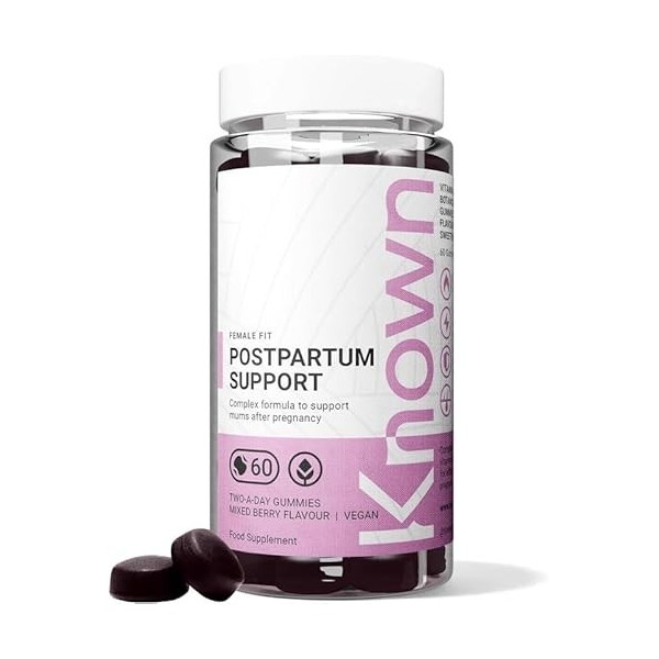 Known Soutien Post-Partum Gummies – Saveur Fruits Rouges – Complément Gommes Végan Multivitamines avec Fer, Biotine, Choline 