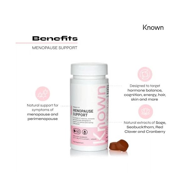 Known Supporto Menopausa Gummies – Gusto Tutti Frutti – Integratore Vegano Multivitaminico Caramelle gommose con Olio di Enot