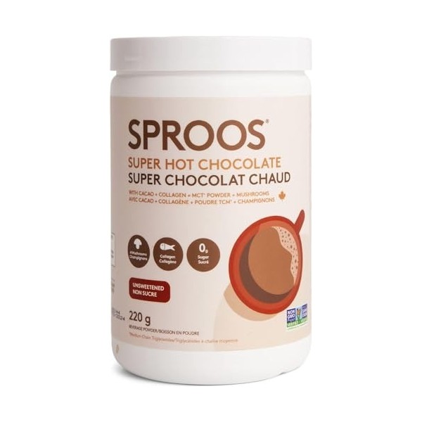 SPROOS - Super Chocolat Chaud - Collagène à Boire - Cacao, Poudre TCM, Champignons - Antioxydant - Améliore Peau, Cheveux et 
