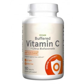 Bufered VitaminC avec ascorbates minéraux, soutien immunitaire, sans OGM, sans gluten, 100 comprimés