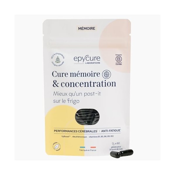 EPYCURE - Cure Mémoire & Concentration - Énergie Mentale, Concentration et Anti-Fatigue - 100% Naturel - Éleuthérocoque, Zinc