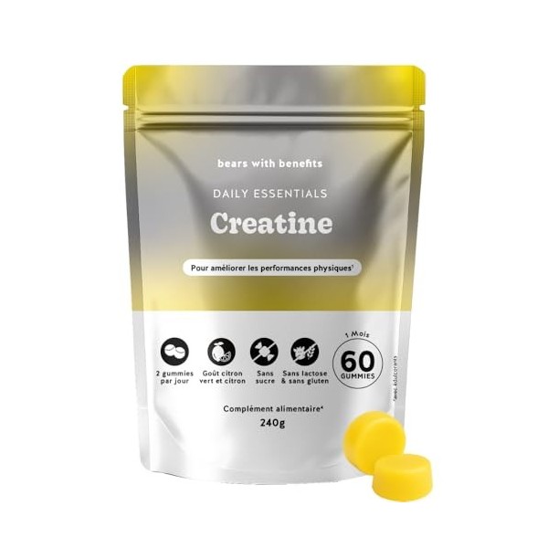 Gummies Créatine 3000mg - Daily Essentials - Performance Physique - Créatine Monohydrate - 60 Pièces 1 mois - Sans Sucre, V
