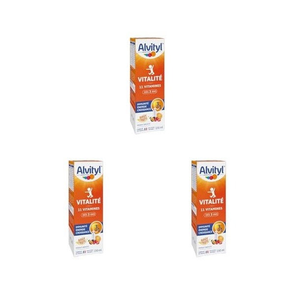 Alvityl - Solution buvable multivitaminée - 11 vitamines 100% des VNR - Dès 3 ans, goût fruité - 150mL Lot de 3 Multi-vitamines