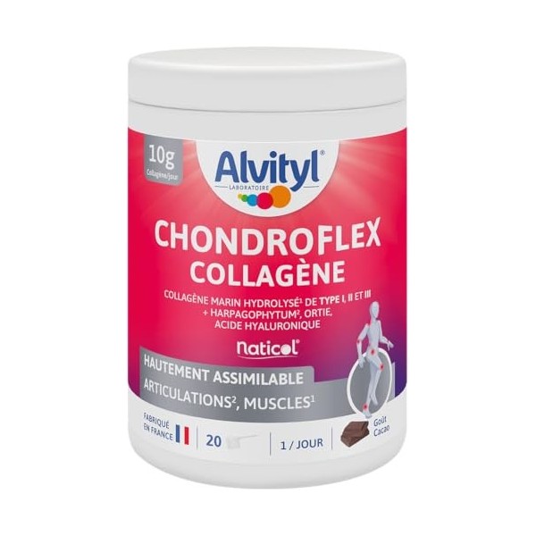 Alvityl Chondroflex - Collagène hydrolysé de Type 1,2 et 3 – Harpagophytum – Acide hyaluronique – Ortie Dioïque- Hautement as