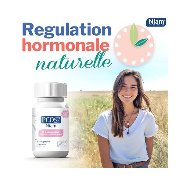 PCOS NIAM | D-Chiro Inositol pour SOPK | Avec Acide Folique, Biotine, Vitamines B12, B6 et D | Complément pour Ovaires Polyky