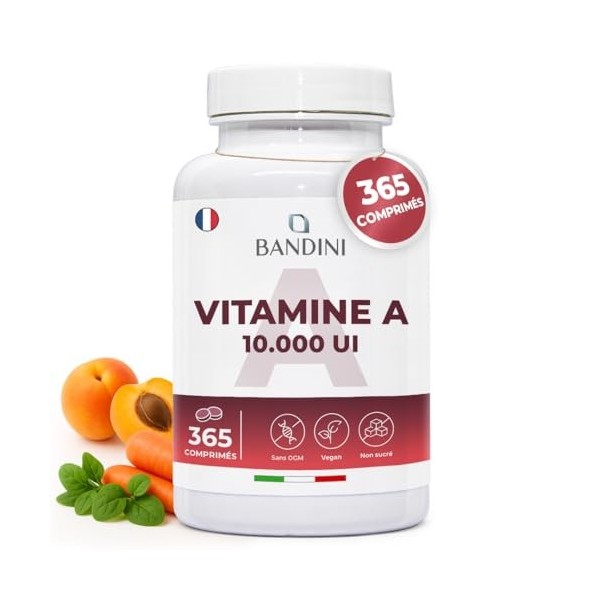 Bandini® Vitamine A 10.000 I.U. 3000 µg 365 Micro Comprimés +1 an , Acétate de rétinyle hautement dosé,1 Comprimé/3 Jours,