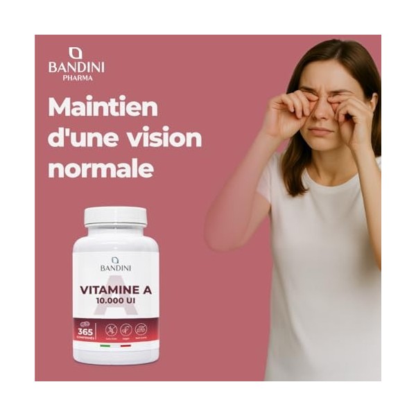 Bandini® Vitamine A 10.000 I.U. 3000 µg 365 Micro Comprimés +1 an , Acétate de rétinyle hautement dosé,1 Comprimé/3 Jours,