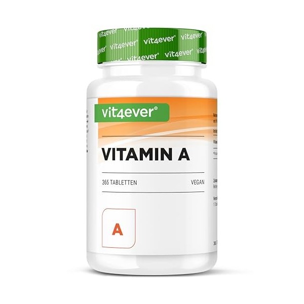 vit4ever Vitamine A - 10 000 UI 3 000 µg - 365 comprimés - Alternative aux gélules - Acétate de rétinyle hautement dosé - S