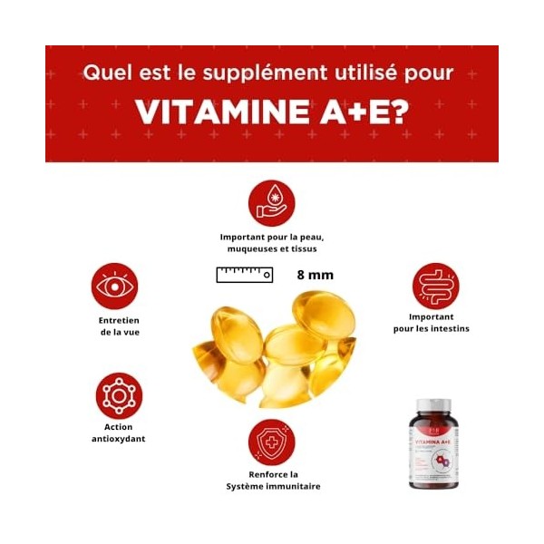FB PHARMA - Complément alimentaire de VITAMINE A 1000mcg + VITAMINE E 47mg - 180 perles en SOFT GEL - pour le maintien de la ...