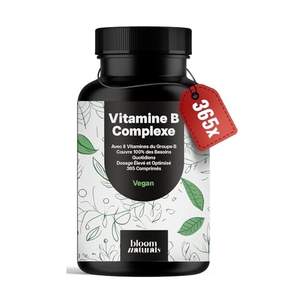 Vitamine B complex – 365 comprimés – Avec les 8 vitamines essentielles du groupe B B1, B2, B3, B5, B6, B7, B9, B12 avec cho C...