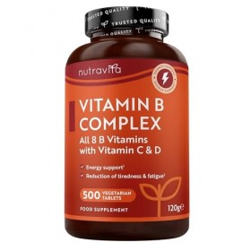 Nutravita Vitamine B Complex avec Vitamine C + Vitamine D - 500 Comprimés pour + 1 An de dUtilisation - Les 8 Vitamines B + 