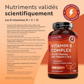 Nutravita Vitamine B Complex avec Vitamine C + Vitamine D - 500 Comprimés pour + 1 An de dUtilisation - Les 8 Vitamines B + 