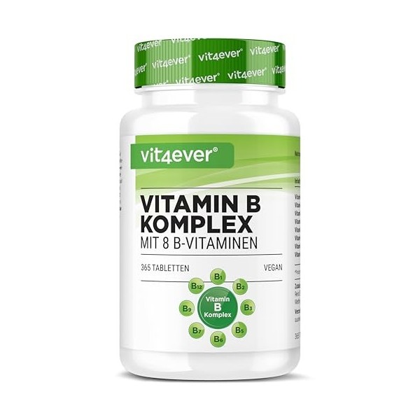 Complexe de vitamines B - 365 comprimés - 12 mois dapprovisionnement - Les 8 vitamines B en 1 comprimé - Vitamines B1, B2, B