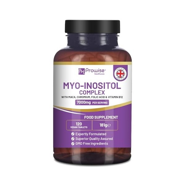 Complexe Myo-Inositol 120 comprimés végétaliens 7000 mg par portion avec racine de maca noire, chrome, acide folique et vitam