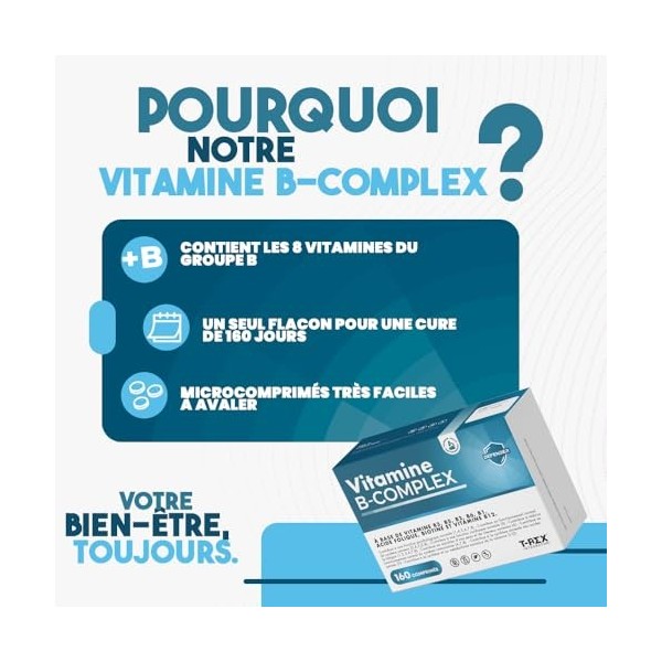 T-Rex Integratori, Vitamine B Complexe 160 Comprimés Vegan 5 Mois dApprovisionnement - Haute Dose de Vitamine B12, Acide F