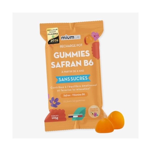 Mium Lab - Gummies Safran Hautement dosé 40mg et Vitamine B6 sans sucres - Enfants et Adultes - Formule exclusive - Program C...