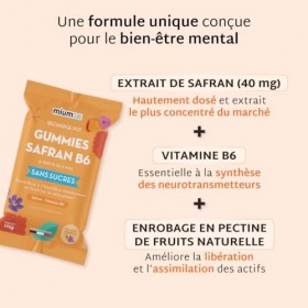 Mium Lab - Gummies Safran Hautement dosé 40mg et Vitamine B6 sans sucres - Enfants et Adultes - Formule exclusive - Program C...