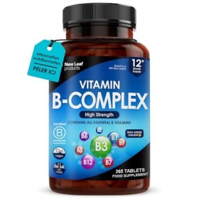 Complexe de Vitamine B, 365 Petits Comprimés de Vitamines B, B1-B2-B3-B5-B6-B12, C, Biotine, Acide Folique, Haute Concentrati