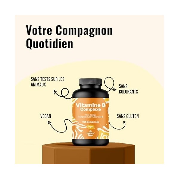 Vitamine B complex – 365 comprimés – Avec les 8 vitamines essentielles du groupe B B1, B2, B3, B5, B6, B7, B9, B12 avec cho