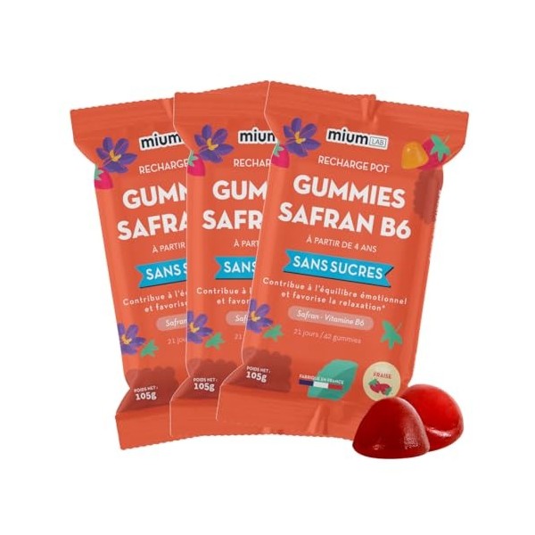 Mium Lab - Gummies Safran B6 - Hautement dosé 40mg Safran et Vitamine B6 - Complément alimentaire Enfants et Adultes - Cure 9...