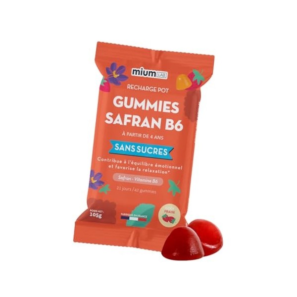 Mium Lab - Gummies Safran B6 - Hautement dosé 40mg Safran et Vitamine B6 - Complément alimentaire Enfants et Adultes - Cure 9...
