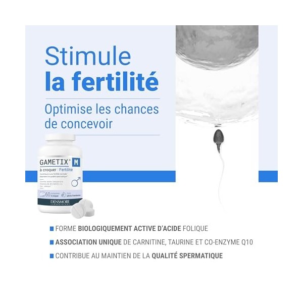 Densmore – GAMETIX M à Croquer – Complément Alimentaire Fertilité Masculine à base de Coenzyme Q10, Zinc, Sélénium, Vitamines...