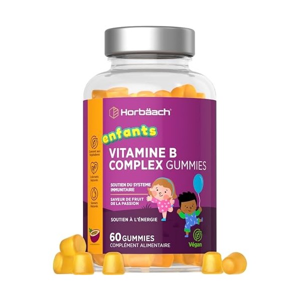 Vitamine B Complex Enfants | 60 Gummies Vegan | Vitamine Groupe B - Vitamines B2 B3 B5 B6 e B12 | Complément Alimentaire Avec