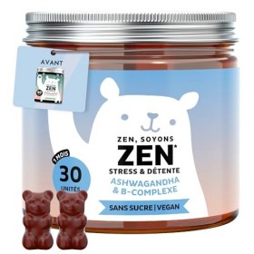 Zen Soyons Zen – Gummies avec 85mg dAshwagandha – Stress et Détente – Complexe B avec vitamines B12, B1, B2 et B6, L-théanin ...