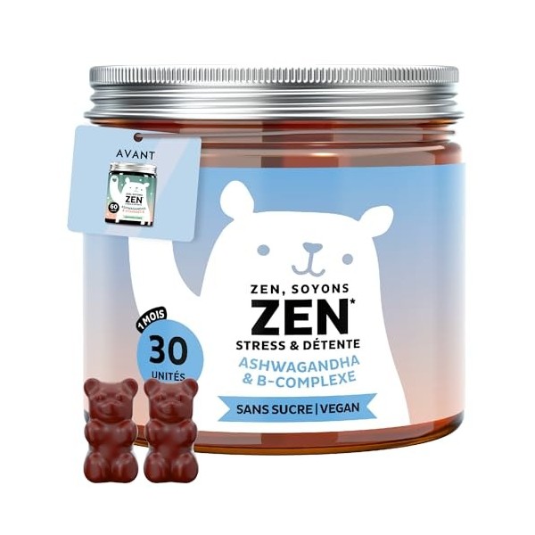 Zen Soyons Zen – Gummies avec 85mg dAshwagandha – Stress et Détente – Complexe B avec vitamines B12, B1, B2 et B6, L-théanin ...