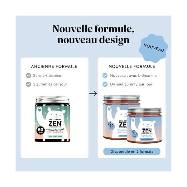 Zen Soyons Zen – Gummies avec 85mg dAshwagandha – Stress et Détente – Complexe B avec vitamines B12, B1, B2 et B6, L-théanin ...