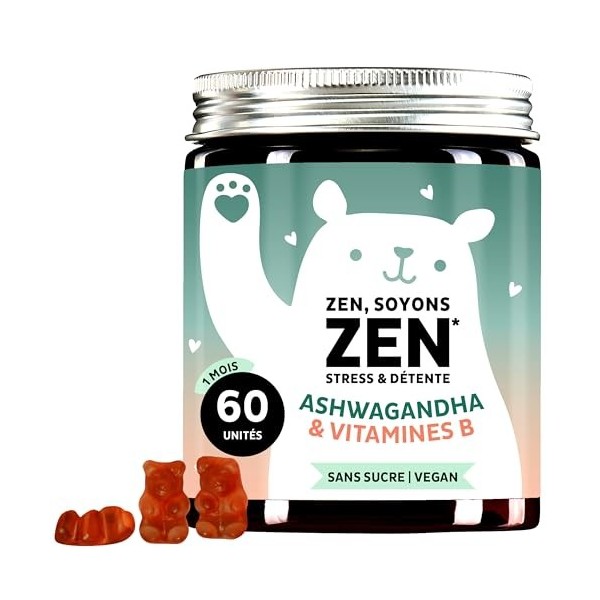 Zen Soyons Zen – Gummies avec 85mg dAshwagandha – Stress et Détente – Complexe B avec vitamines B12, B1, B2 et B6, L-théanin ...