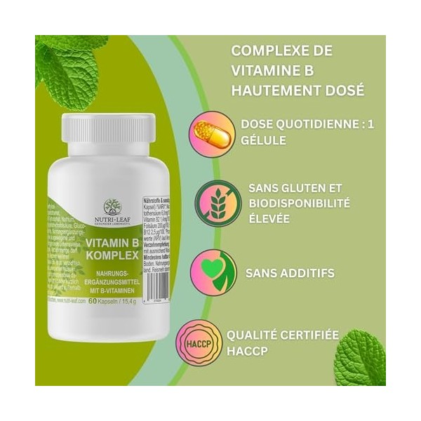 Complexe de vitamine B hautement dosé avec B12 B6 acide folique B1 et toutes les 8 vitamines B pour lénergie nerveuse perfor