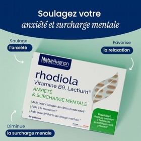 NaturAvignon Rhodiola Vitamine B9, Lactium| Complément alimentaire anti stress adulte, surcharge mentale, anxiété I vitamine 