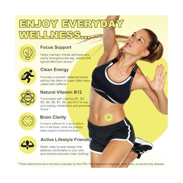 Lot de 60 patchs énergétiques B12 pour homme et femme - Stimulateurs dénergie naturelle pour la fatigue - Patchs de récupéra