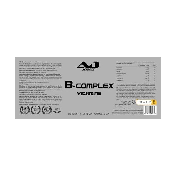 B-complex 90 caps | vitamine b-complex | sans gluten | sans lactose | haute absorption | B12 | B9 | système immunitaire