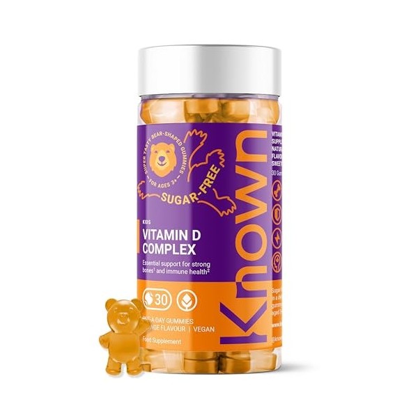 Gummies Vitamine D Enfants Known – Sans Sucre, Vitamines D3, B – Immunité & Énergie – Saveur Orange – 30 Gummies Vegan, 1 Moi