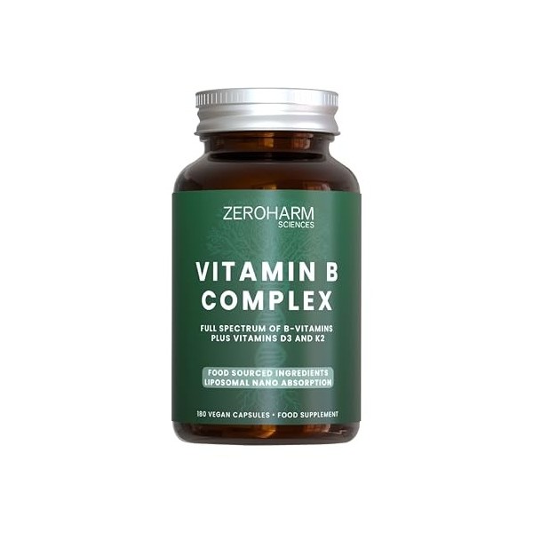 ZEROHARM Complexe de vitamines B avec D3 et K2 Vitamines B1 à B12 dorigine végétale issues de la goyave et de la spiruline S