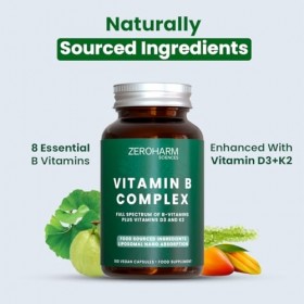 ZEROHARM Complexe de vitamines B avec D3 et K2 Vitamines B1 à B12 dorigine végétale issues de la goyave et de la spiruline S
