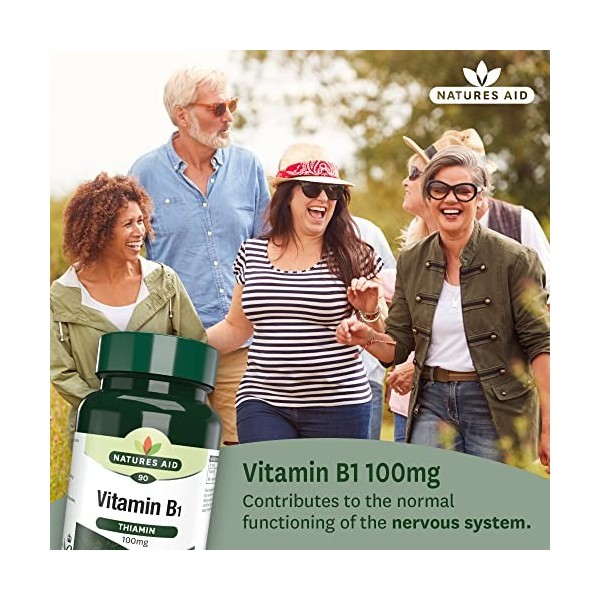 Natures Aid Vitamine B1 Thiamine 100mg - Complement Alimentaire Essentiel pour las Sante Energetique et Cerebrale - 90 Compri