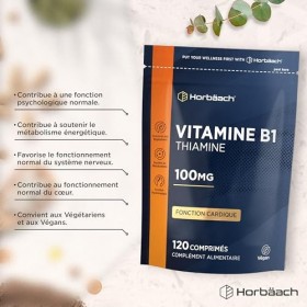 Vitamine B1 Thiamine 100mg | 120 Comprimés Végétaliens | Supplément Pour la Santé Cardiaque | Hautement dosé | Soutient Métab
