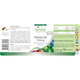 Fairvital | Vitamine B1 Thiamine 250mg - 120 gélules - qualité contrôlée et haute dose - 100% végétalien - Made in Germany