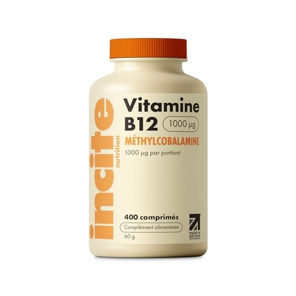 Incite Nutrition Vitamine B12 Comprimés 1000 mcg. 1+ An de Méthylcobalamine Puissante. Améliore l’Énergie et le Système Nerve