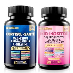 WindBoss 60 + 90 capsules Ensemble de capsules Myo-inositol et de cortisol, naturel, sans additifs et végétalien