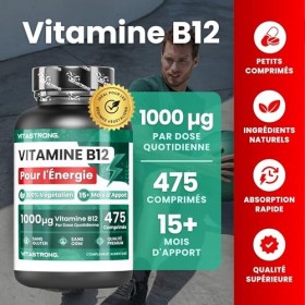 Vitamine B12 1000mcg, 475 Comprimés Véganes, 1 par Jour 15+ Mois B12 Vitamine pour Énergie, Fatigue et Système Immunitaire,