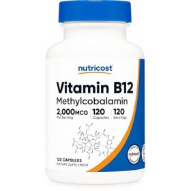 Nutricost Vitamine B12 méthylcobalamine 2 000 mcg, 120 capsules - Complément végétarien, sans OGM ni gluten