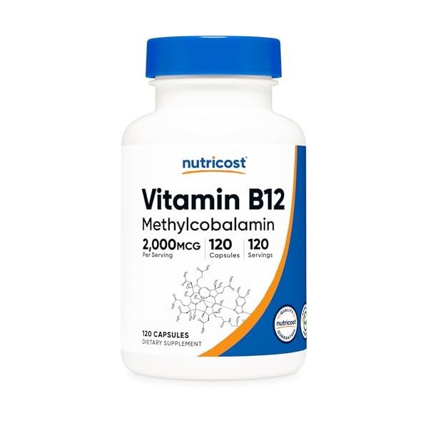 Nutricost Vitamine B12 méthylcobalamine 2 000 mcg, 120 capsules - Complément végétarien, sans OGM ni gluten
