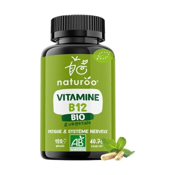 Vitamine B12 Bio | 120 gélules 4 mois | 100% naturelle et végétale | Premium & Vegan | vitamin B 12 à 25 µg 1000% des AJR
