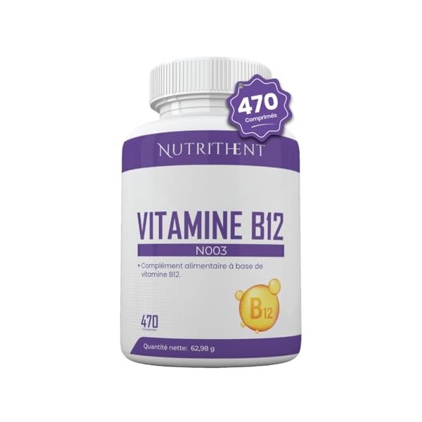 470 Comprimés Vitamine B12 Pure 1000mg | 470 Jours dApprovisionnement - Haute Dose | Réduit la Fatigue, lÉpuisement et Cont